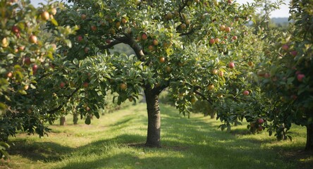 Fototapeta premium Apple laden tree with room for text copy space