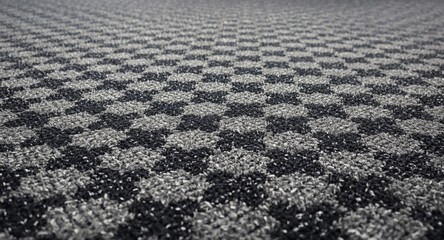Fototapeta premium fiber quality detail on black and white checkered carpet with copy space