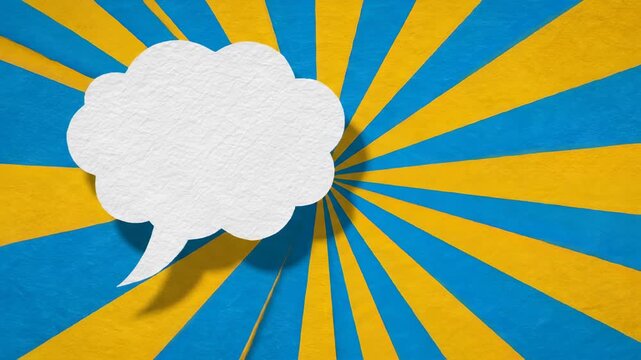 Blank speech bubble on sunburst background for text overlay and message display animated conceptual design