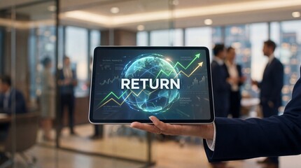Fototapeta premium Business presentation of return on investment data office environment digital display corporate meeting modern viewpoint