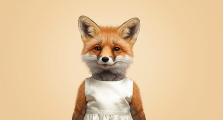 Obraz premium endearing fox clad in a smooth white dress showcased in cheerful cartoon art