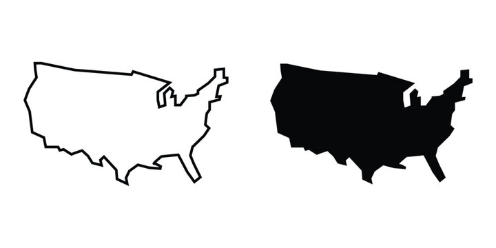 USA map outline and solid icon set. United States vector symbols.