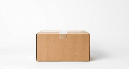 Simple brown cardboard box showcased on white backdrop with generous copy space