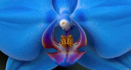 Fototapeta na wymiar Intimate shot of a bright blue orchid flower with textured petal surface