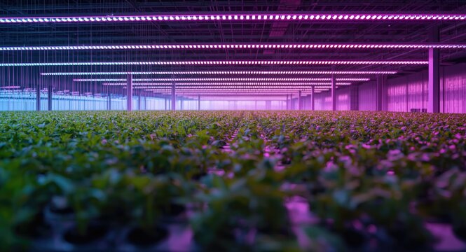 Vertical indoor farm with LED lighting promoting sustainable agriculture and breakthroughs in plant vaccines copy space