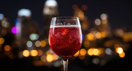 Obraz premium Lively glass of grape juice enhanced by colorful city lights for happy gathering