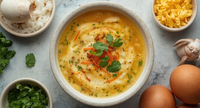 Delicious thick egg flower soup with beaten eggs preparation