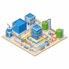 Fototapeta premium Isometric Industrial Plant Layout with Tanks and Pipes.