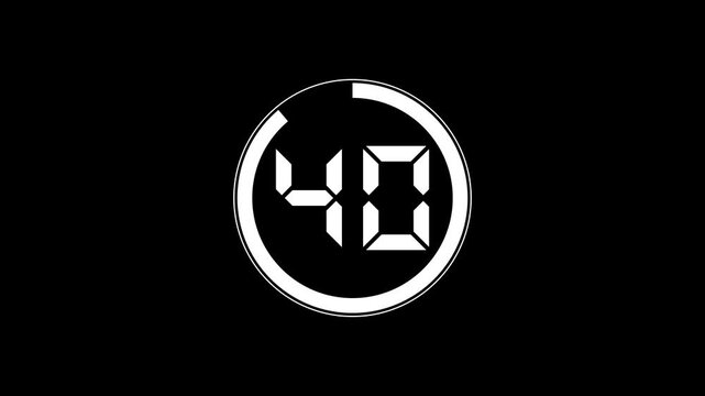 Modern digital timer counting down from 45 to 0 on black background. 45 second timer animation. 45 second countdown timer 4k motion