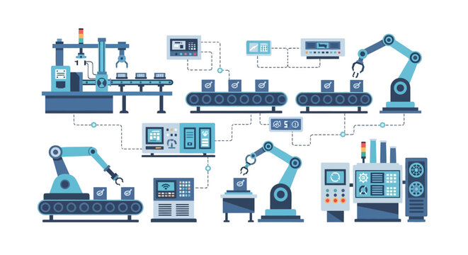 Automated Production Line for Smart Factory & Industry 4.0 with Robotic Arms & IoT Control Systems