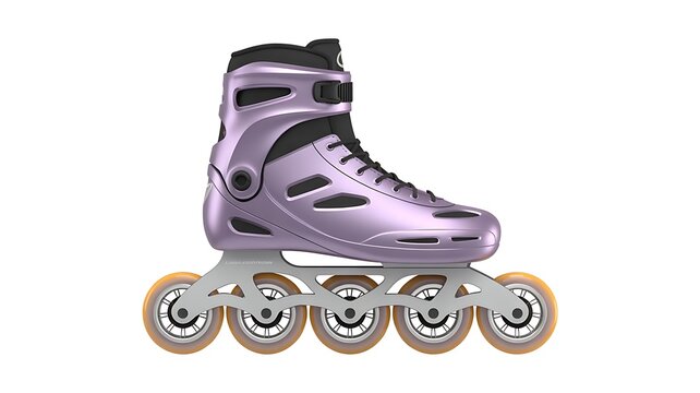 A purple inline skate with five wheels