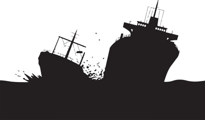 Obraz premium Sinking ships crashing into each other in dark silhouette