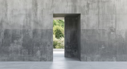 Fototapeta premium minimalist grey wall with an open door and natural light