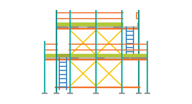 Colorful illustration of scaffolding with two platforms and ladders