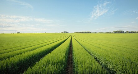 Obraz premium Bold oil artwork depicting an expansive green farm field under a clear sky