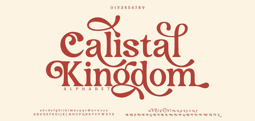 Calistal Kingdom premium luxury elegant alphabet letters and numbers. Elegant wedding typography classic serif font decorative vintage retro. Creative vector illustration © Brand_Studio