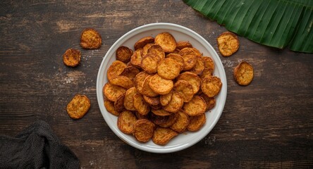 Fototapeta premium Deep fried Kerala banana chips crunchy snack enjoyed at tea time and special occasions