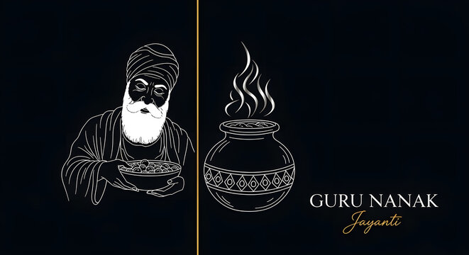 guru nanak jayanti festival food pot meal cooking line art drawing religion faith peace celebration