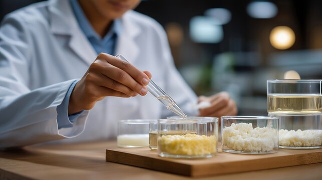 Probiotic yogurt production facility showing fermentation tanks and quality control testing with microbiologist examining bacterial strain cultures and product safety documentation, perfect for