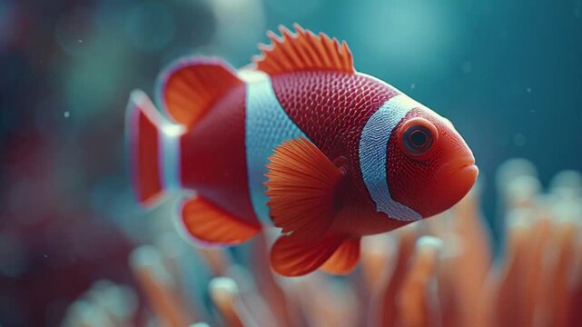 a vibrant orange clownfish swimming through a lush coral reef ecosystem