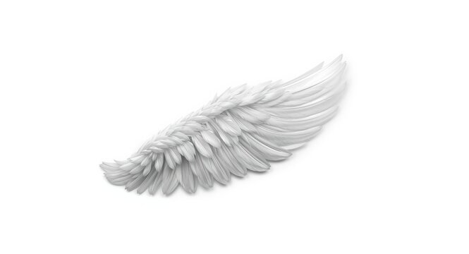 single detached angel wing in white with feather details
