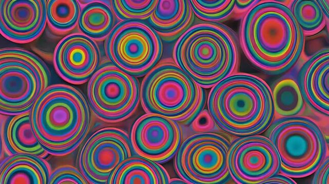 A vibrant and psychedelic abstract image showcases a dense arrangement of colorful concentric circles, creating a mesmerizing and visually stimulating pattern.