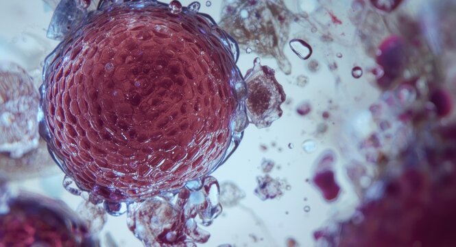 Microscopic view of liver cells showing enlarged polyploid nuclei and dense bile pigment granules