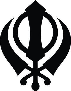 Khanda symbol representing Sikhism a double edged sword in black silhouette