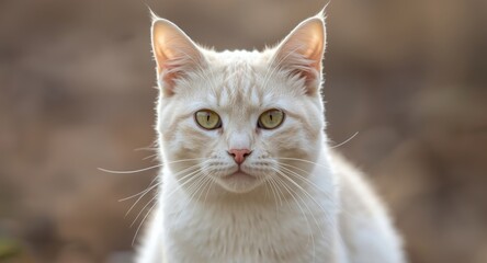 Obraz premium Focused close-up portrait of a graceful light fur cat with sharp green eyes and small nose