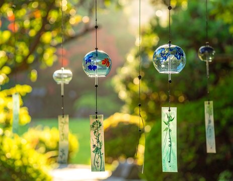 Japanese wind chimes in garden