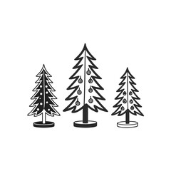 Obraz premium Set of 3 Christmas tree icons in black and white