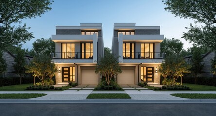 Fototapeta premium Modern twin dwelling buildings with open plan layouts