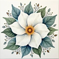 Fototapeta premium Isolated macro illustration of a beautiful white lily and blooming chamomile flower with yellow pollen and delicate petals on a spring garden nature background