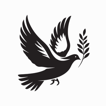 Holy Spirit Dove Silhouette Flying With Olive Leaf Branch Vector Illustration