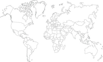 World Map with Country Borders Outline Thin Line Vector Illustration © ayesha stock