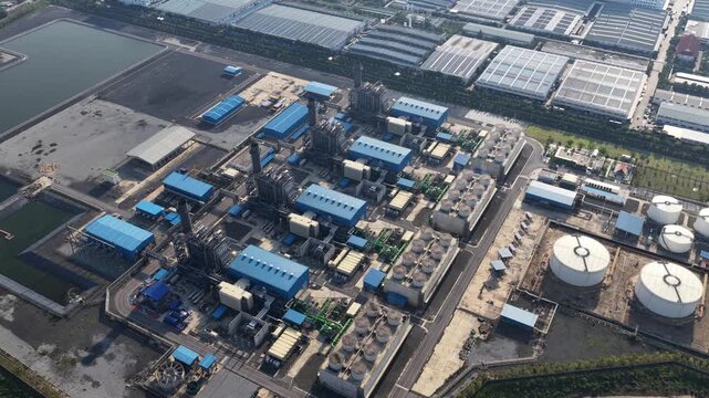 Aerial view of power plant and industrial zone for energy production