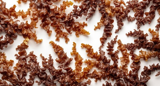 Natural textured brown seaweed arranged in an appealing design over a white background