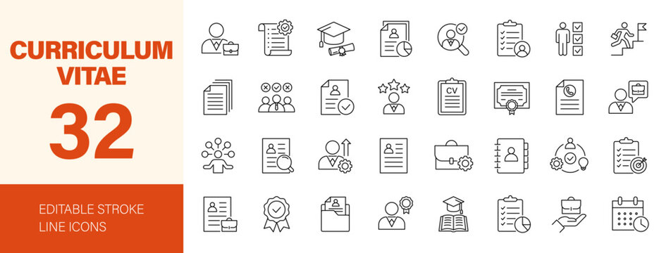 Curriculum vitae icon set. Editable line icons. Vector illustration.