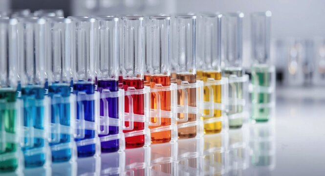 Laboratory cuvettes containing liquids of multiple shades for photometric analysis