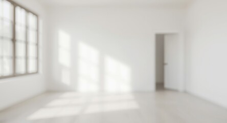 Fototapeta premium Minimalist empty room featuring blurred door and window background