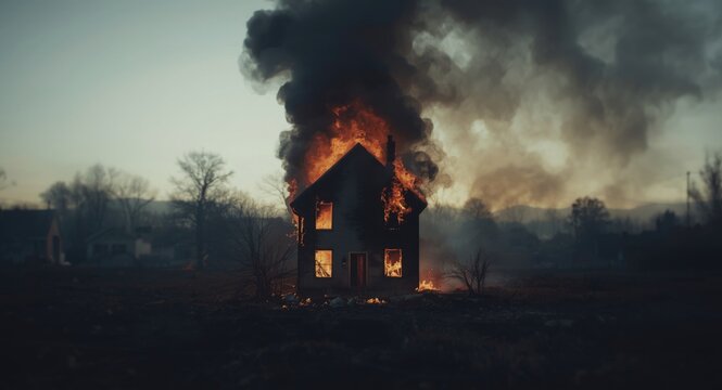 House remains consumed by fire with heavy smoke illustrating destructive disaster effects
