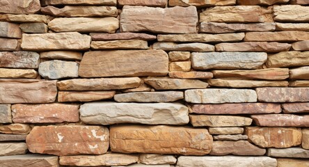 Obraz premium Multicolored stone layers forming a dry assembled sandstone retaining wall