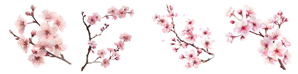 Set of Sakura branch png mockup in 3d without background for spring decoration.