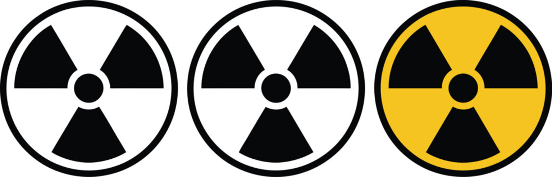 Radiation Warning Symbol Set, black trefoil icons, isolated vector design, radioactive material, nuclear danger, hazard and safety sign, caution symbols