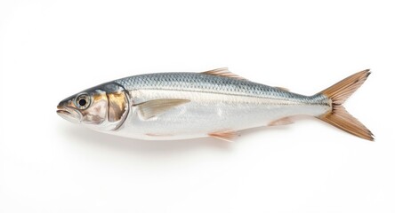 Obraz premium Single fresh mackerel fish shown on a spotless white backdrop