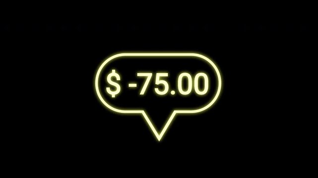 Digital Finance Negative Counter Bubble Animation with Loss Increasing to -100 USD on Black Background