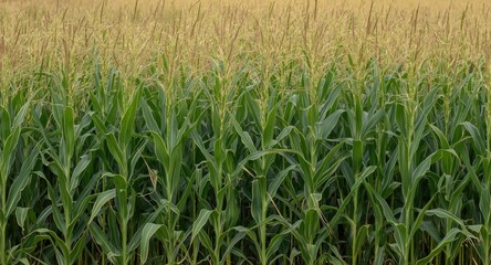Obraz premium Golden field corn standing tall on sturdy green stalks