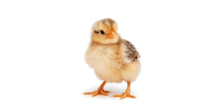 Joyful baby chick and egg shown on clean white background