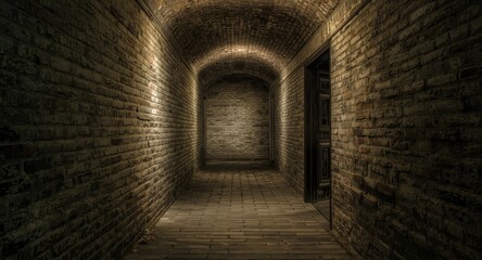 Obraz premium low light hallway with aged brick surfaces