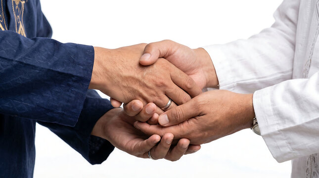 A symbolic gesture of agreement and unity as two individuals firmly shake hands, fostering trust and successful partnership in a collaborative endeavor